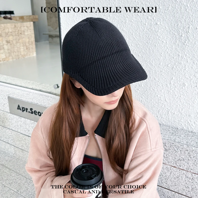 Topi Baseball Kasual Sederhana Hangat untuk Luar Ruangan, Desain Jalanan Serbaguna, Model Baru Pria Wanita Retro Polos Bergaris Rajutan Wol