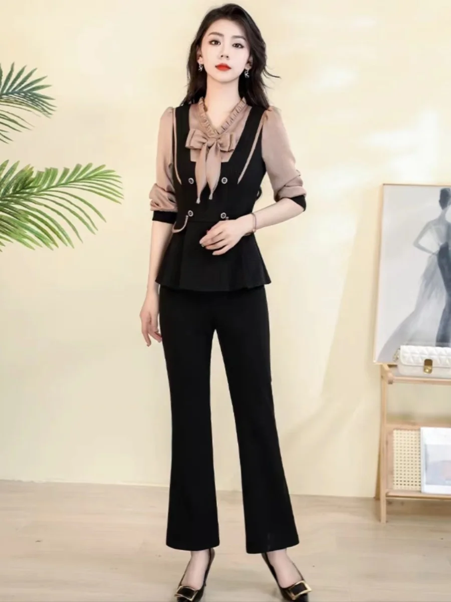 

Spring Faionable Profional Women's Two-Piece Set Large Size Ele Top And Pants Ensemble Polyester Long Sve