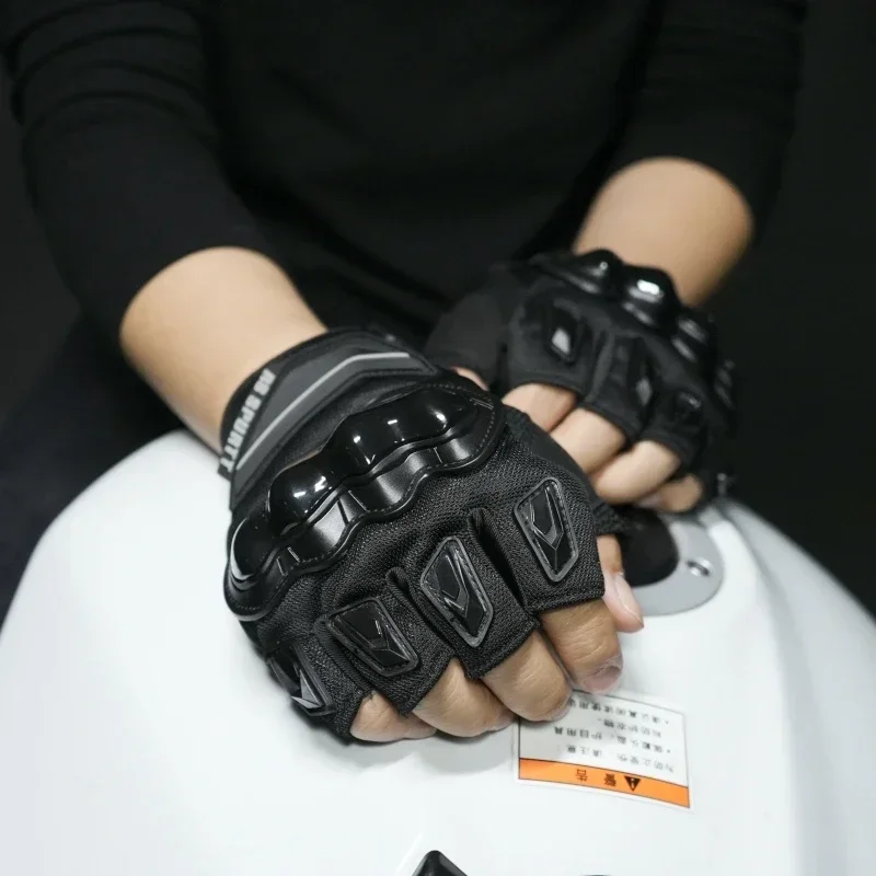 Gants d'équitation de moto durables pour hommes et femmes, demi-doigt, respirants, anti-chute, motocross, anti-ald, été