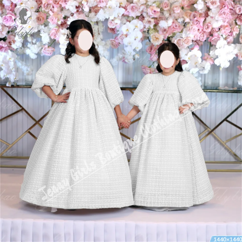 Nuovo bellissimo abito da ragazza di fiore gonfio azzurro cielo in pizzo per mezze maniche sorelle della sposa abiti da festa di compleanno di nozze