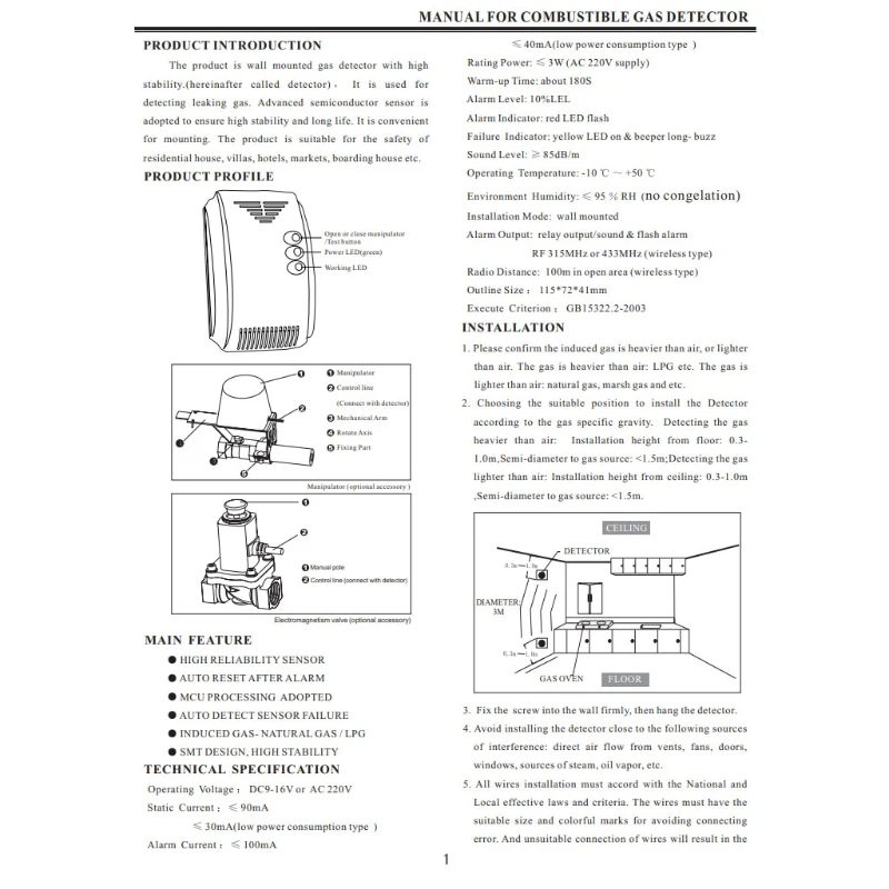 Intelligent WiFi Gas Alarm Combustible Gas Leak Detection for Home Security Remote Control Voice Prompts Detector