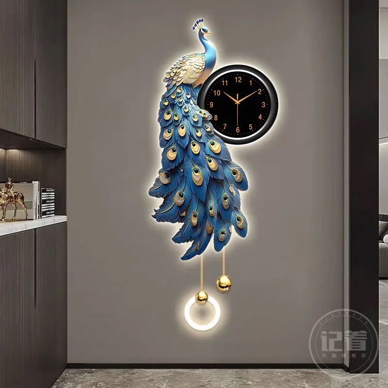 Peacock Minimalist Clock Wall Luxury Living Room Vintage Design Clock Wall Aesthetic Modern Reloj De Pared Ornaments Home Decor