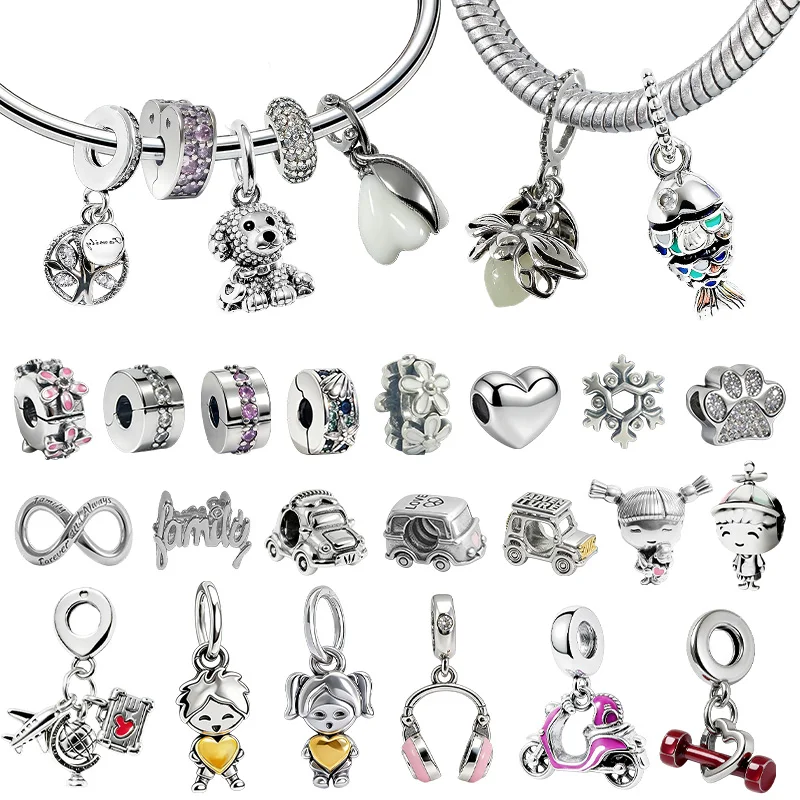 

Original Charm Beads, Gold plated Clear Sparkle Spacer Charm&Firefly Dangle Charm Beads,Fit Pendant Bracelet Women Jewelry Gift.
