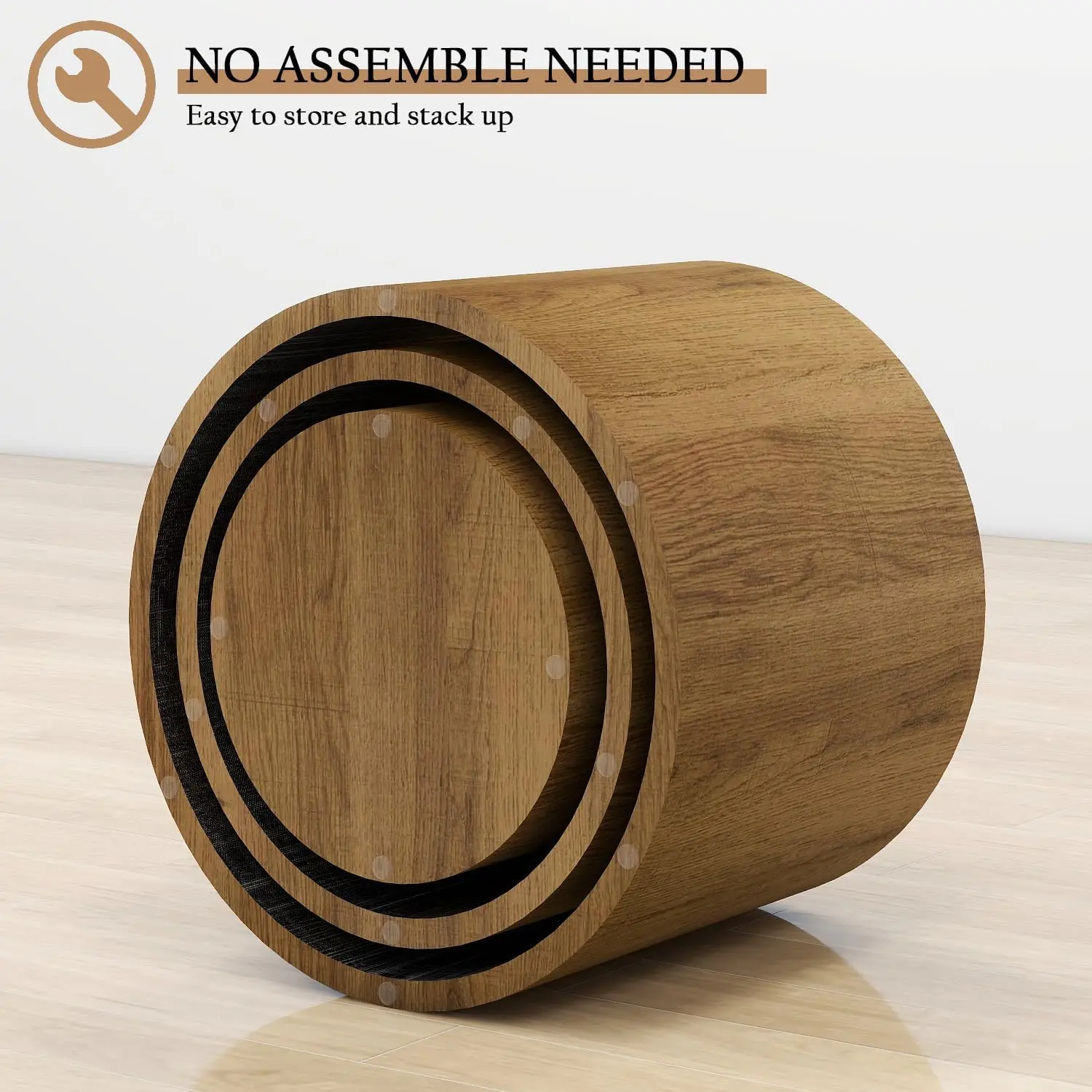 Nesting Coffee Table Set Of 3, Round Wooden Coffee Tables, Modern Circle Table For Living Room, Bedroom, Accent Side Table
