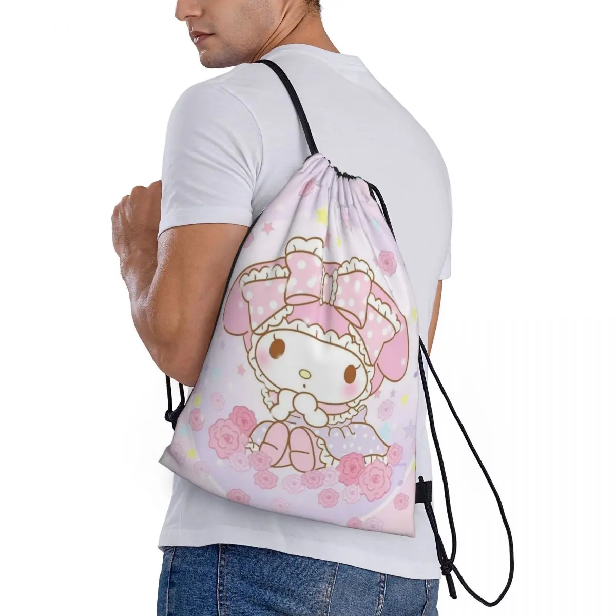 My Melody Sports Drawstring Backpack Sport Fitness Travel Outdoor Sackpack Women And Men Large Capacity Gym Swim Beach Bags