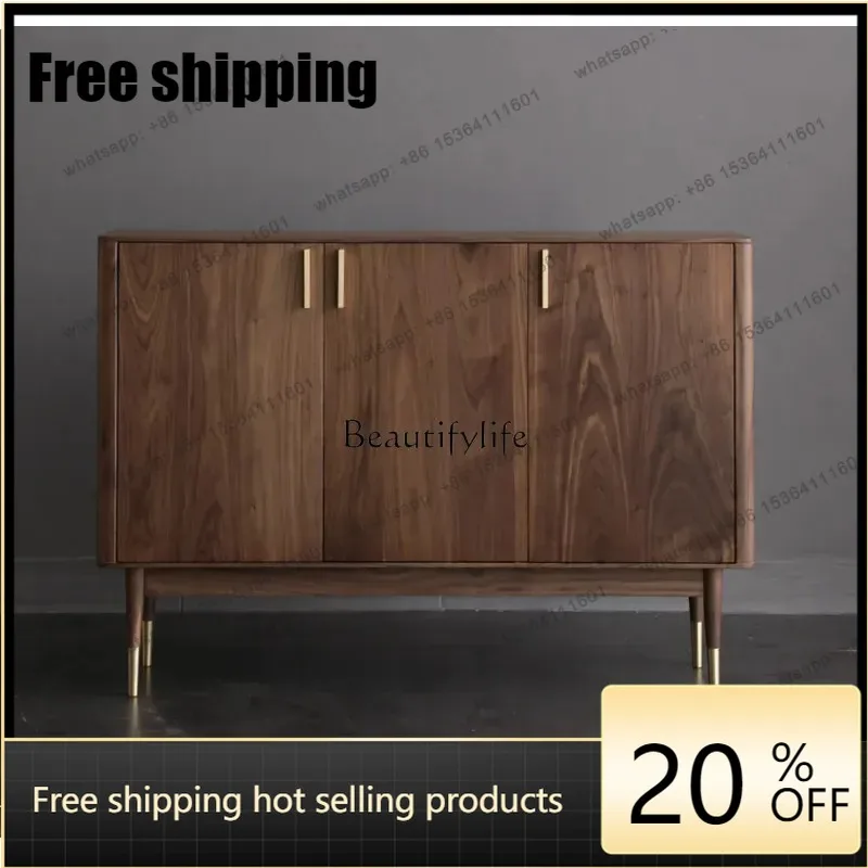 jj5  Best Seller 1Nordic Light Luxury Black Walnut Solid Wood Shoe Cabinet Modern Simple Entrance Locker