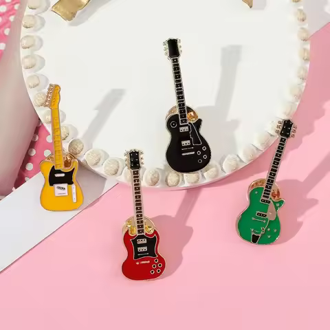 Funny Cartoon Guitar Lapel Badge Rock Band Guitar Brooch Metal Guitar Enamel Pins Denim Shirt Clothing Accessories
