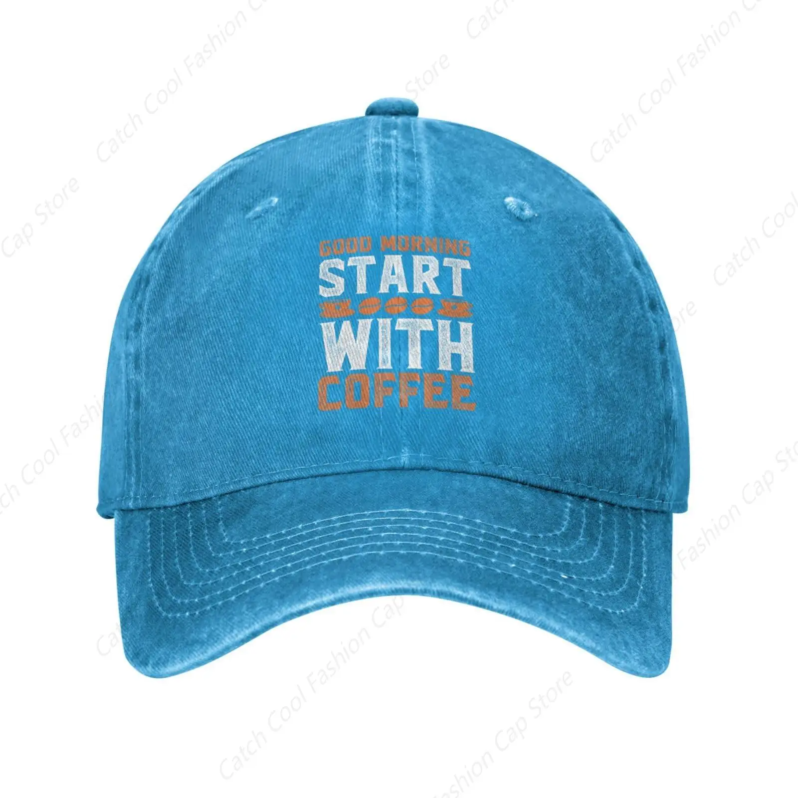 Good Morning Start with Coffee Baseball Cap for Men Women Denim Trucker Dad Hat Washed Cotton Fashion Unisex Adjustable Sports