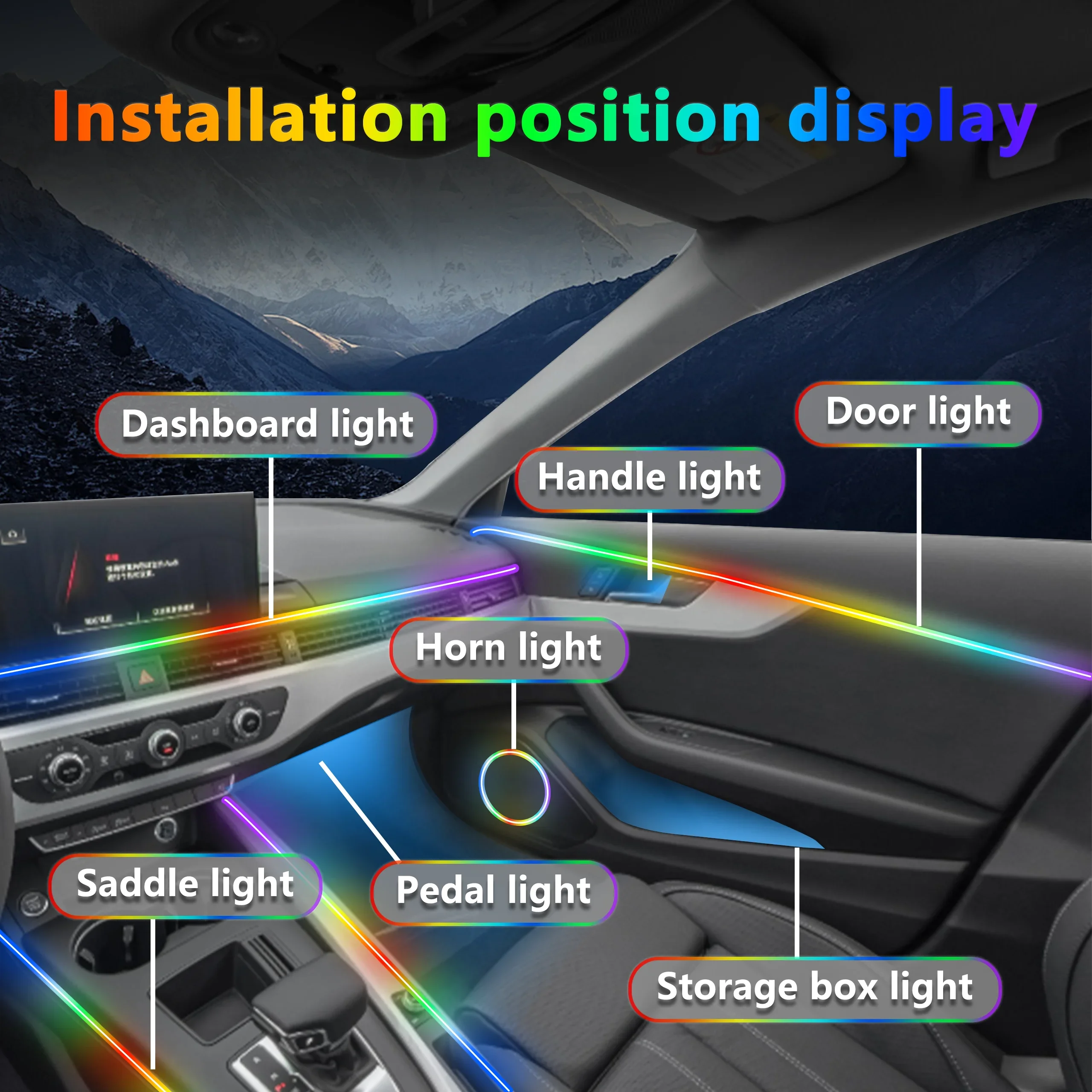 أضواء الغلاف الجوي الداخلي لبيئة السيارة Led شريط النيون App التحكم 64 RGB الإضاءة لتويوتا كامري 5 2001-2006