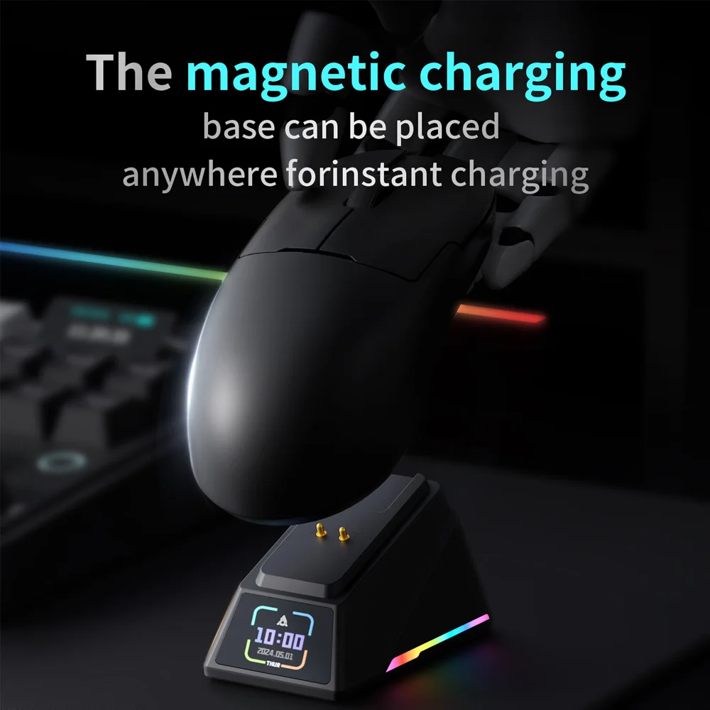 Imagem -04 - Ajazz-mouse Magnético sem Fio para Jogos Sensor Rgb Base de Carregamento Tri-mode Mouse Leve para pc Apex Paw3950 400mah 8k