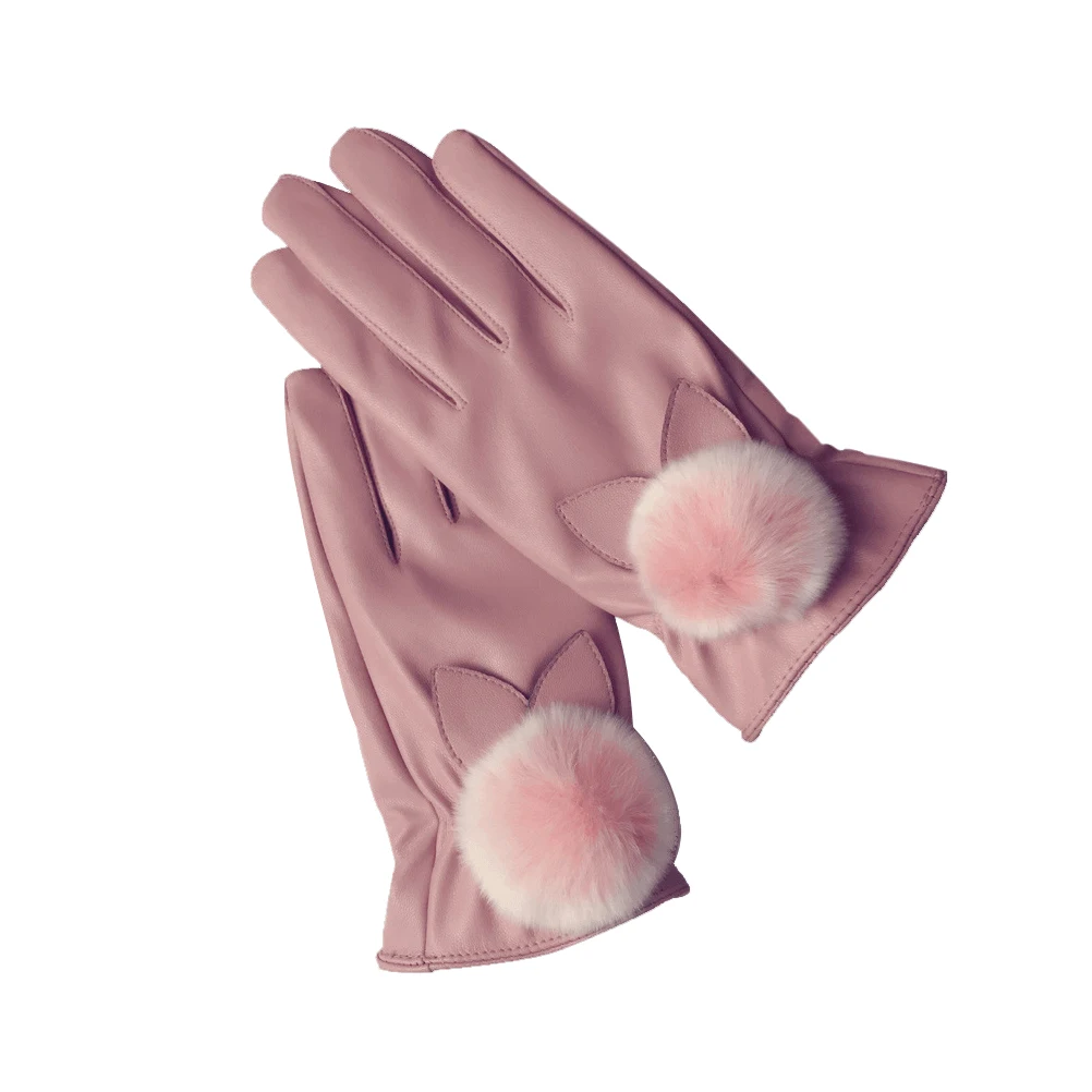 

1 Pair Of Women'S Warm Pu Thick Fleece Lined Flexible Finger Design Winter Outdoor Gloves For Cold Weather Lovely Keep