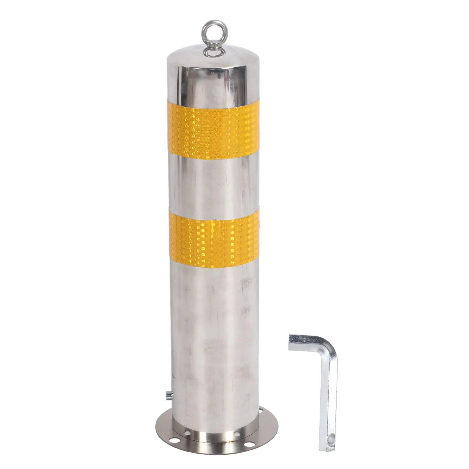 Safety Bollard Post Stainless Steel 55cm Parking Pile Barrier with Yellow Reflective Strip for Road Bollard