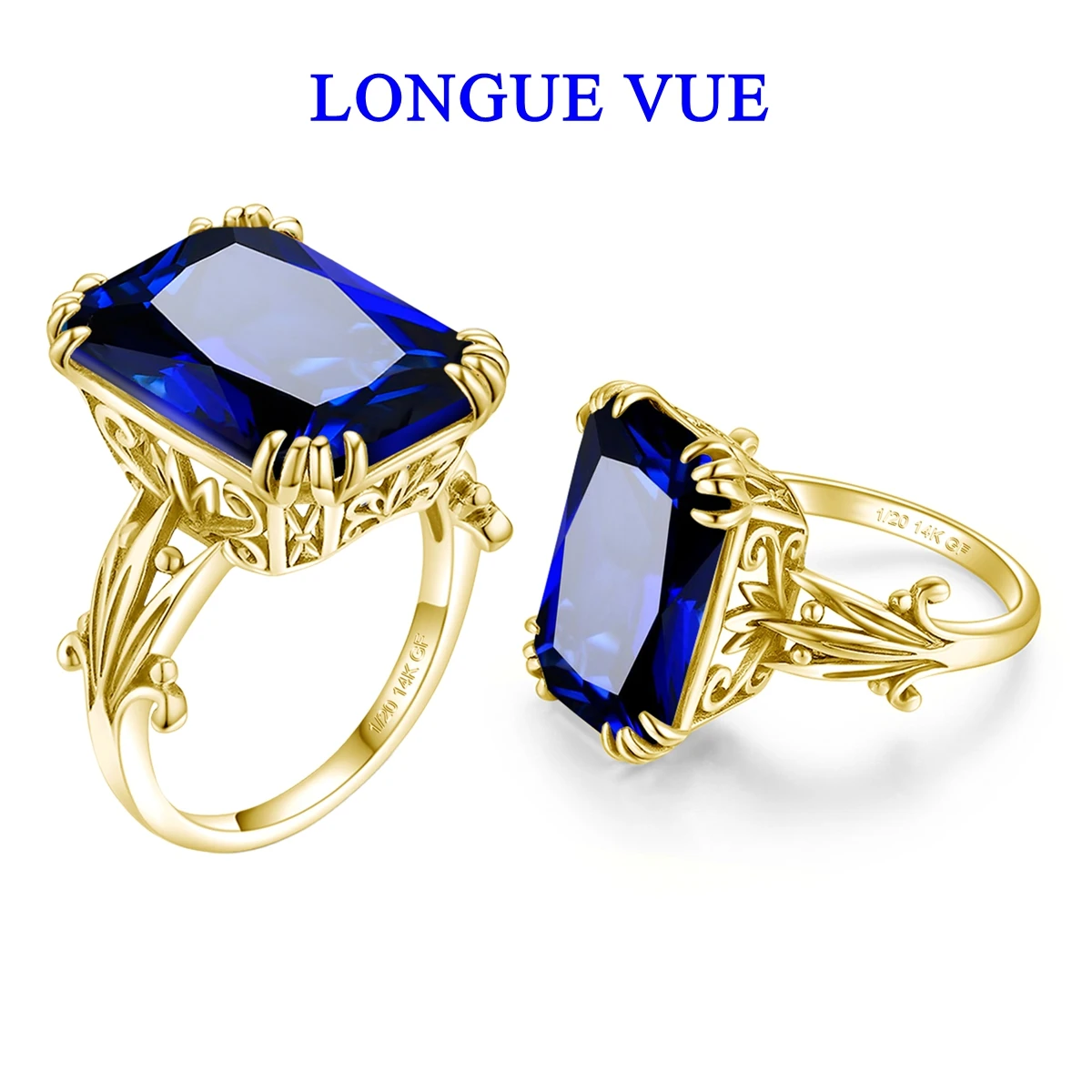 

14K Gold Filled Retro Sapphire Rings For Women Vintage Hollow Flower Ring Accessories Handmade Designer Jewelry Lover Gift
