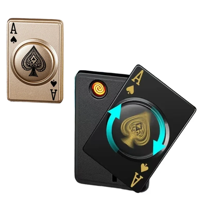 

New Metal Poker Card USB Charging Lighter Windproof Tungsten Wire Rotating Decompression Lighter Smoking Accessories Men's Gift