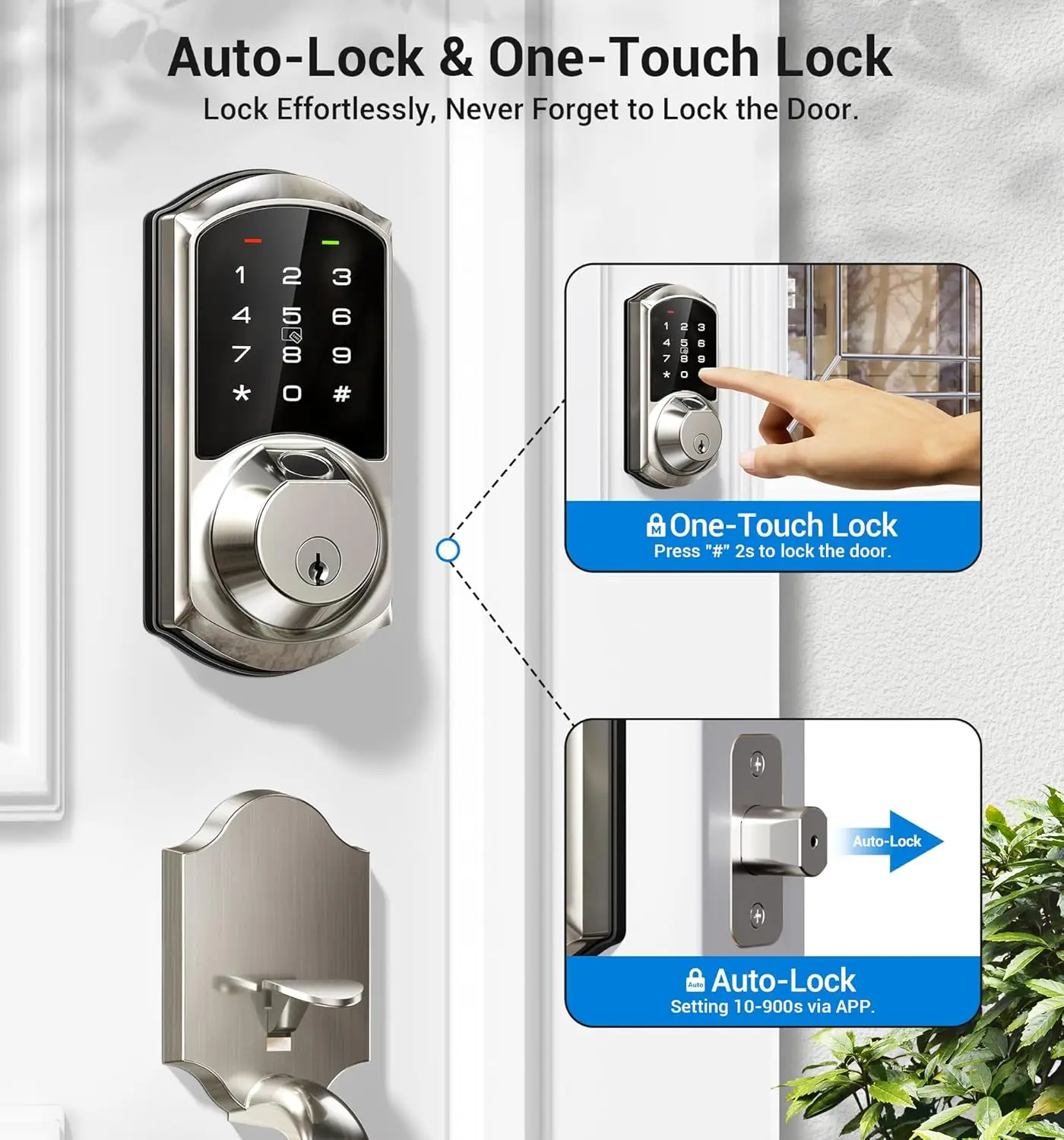 7-in-1 Keyless Entry Deadbolt, Electronic Digital Locks with Touchscreen Keypad, Auto Lock, Easy Install, Satin Nickel