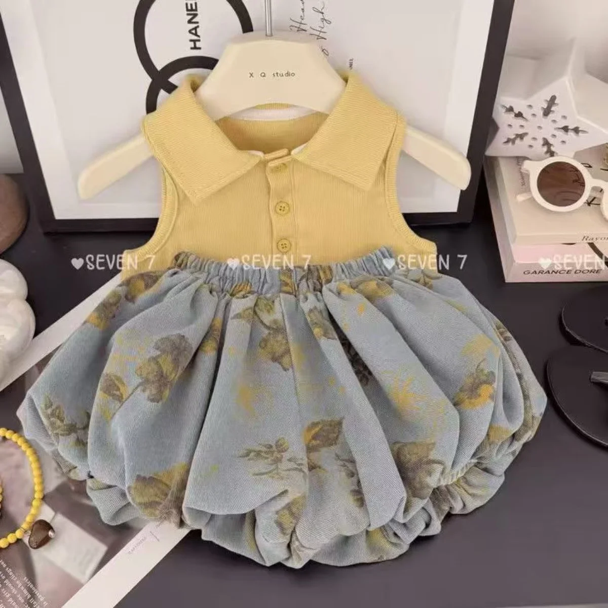 

Girls' Summer Set 2025 Western Style Baby Girl Polo Sleeveless Top Fashion Versatile Flower Bud Shorts Two Piece Set
