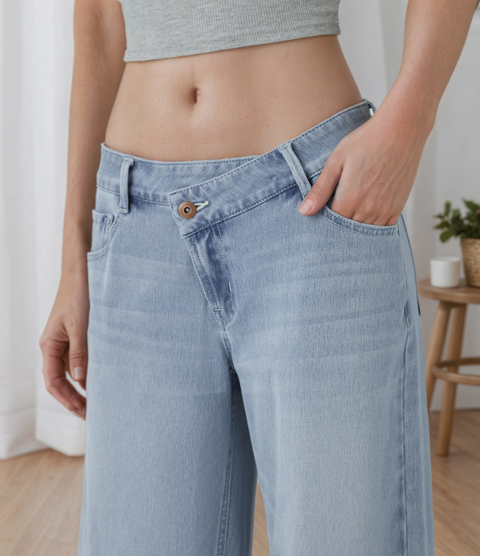 GlamGaze Light Wash Cross Waist Low Waist Wide Leg Jeans For Women Casual Loose Denim Pants Streetwear Daily Vacation Outfit
