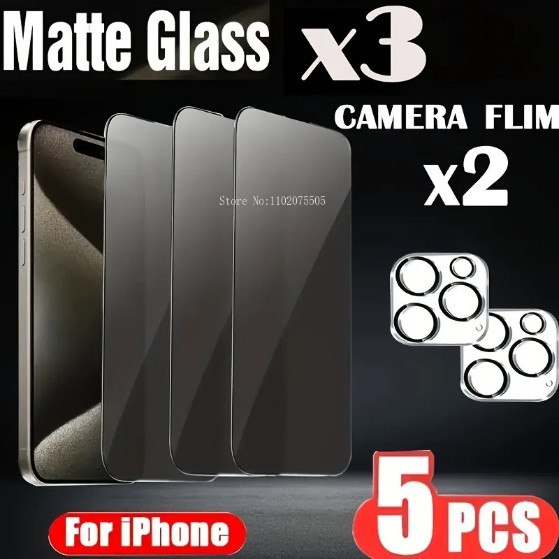 

3+2 3 шт. матовая защитная пленка из закаленного стекла + 2 шт. Защитная пленка для камеры IPhone 16 15 14 13 Pro Max 11 12Pro Max 16E 12Mini XR X XS