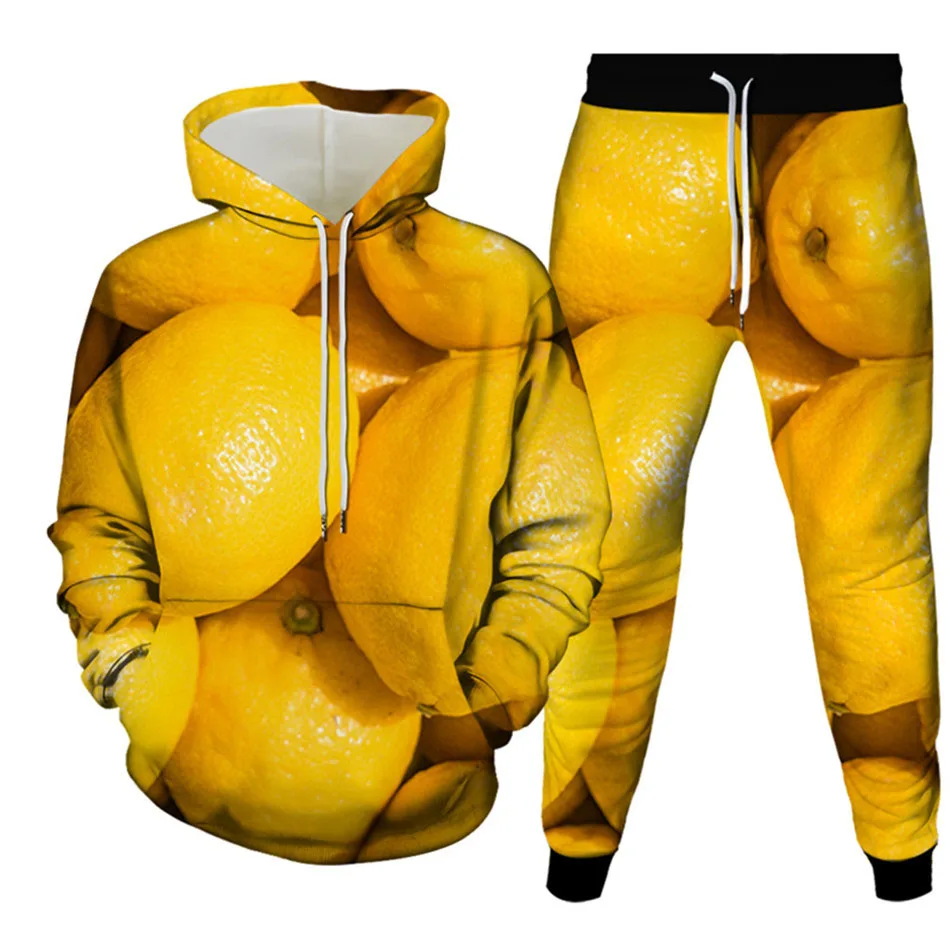 Autumn Fruit Strawberry Grape 3D Printed Hoodie Suit Men Sweatshirts Sweatpants Casual Two Piece Tracksuit Set Men\'s Clothing