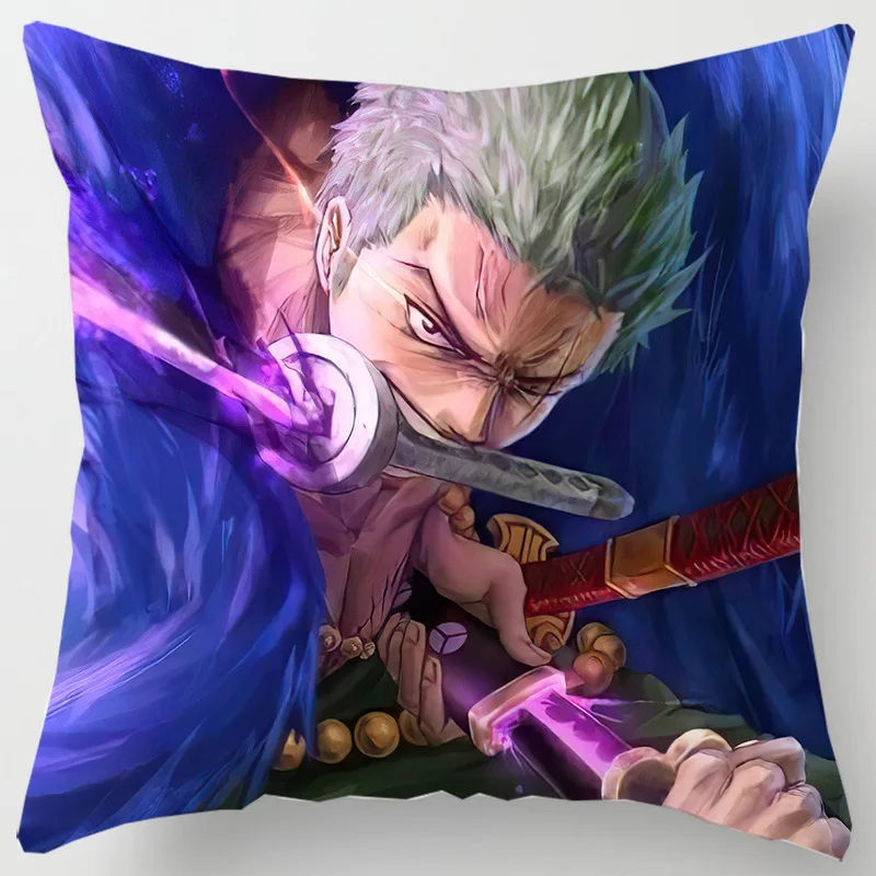 Anime One Piece Monkey D, 45CM Luffy Roronoa Zoro Nami funda de almohada estampada, sala de estar, sofá, decoración de coche, Fundas de cojín