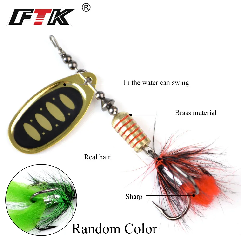 FTK 1pc Spinner Bait 7.5g 12g 17.5g Hard Spoon Bass Lures Metal Fishing Lure With Feather Treble Hooks For Pike Fishing