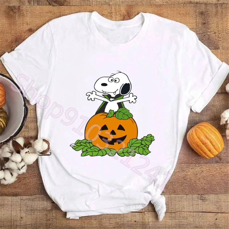 Snoopy Boo T Shirt Cartoon Pumpkin Tops Halloween Graphic Tees Vintage Tshirt Women Aesthetic Printed Lovely Style Clothing