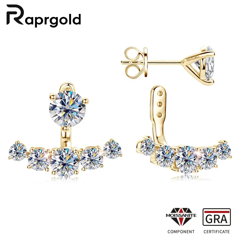 

RAPRGOLD GRA Certified Full Moissanite Stud Earrings for Women S925 Sterling Silver Double Sided Wearing Wedding Jewelry Gifts