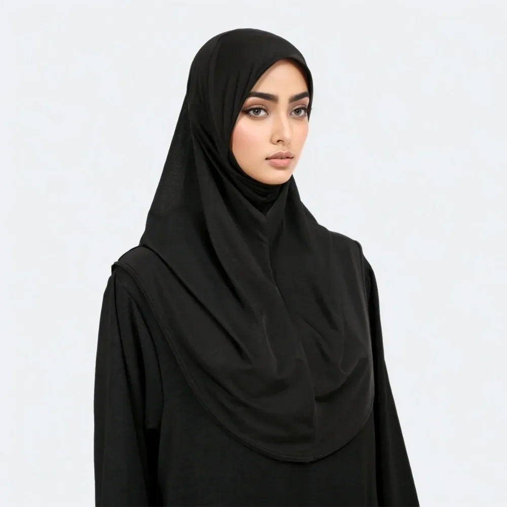 Soft Fabric Instant Hijab Full Coverage Draped Design Pullover Hijab Double Chin Undercap Long Length Women Hijab Scarf