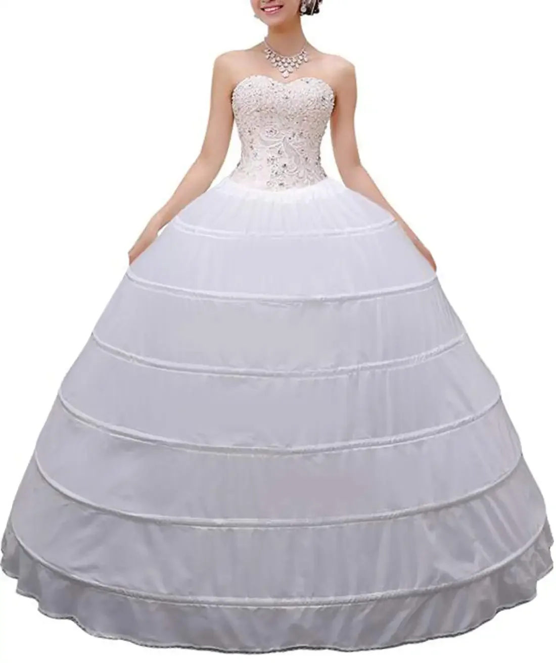 

Women Crinoline Petticoat A-line 6 Hoop Skirt Slips Long Underskirt for Wedding Bridal Dress Ball Gown White