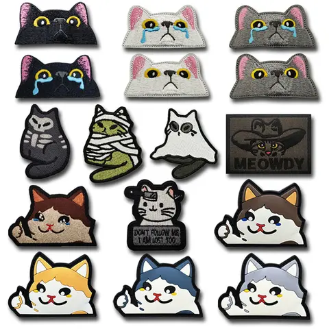 Gato dos desenhos animados bordado remendo mouse luminoso pvc gancho loop braçadeira ao ar livre diy mochila remendos táticos apoio