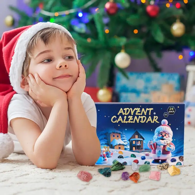 Christmas Advent Gem Calendar 24 Days Countdown Crystal Collection Christmas Countdown Toys Gemstone Stone Learning Kit For