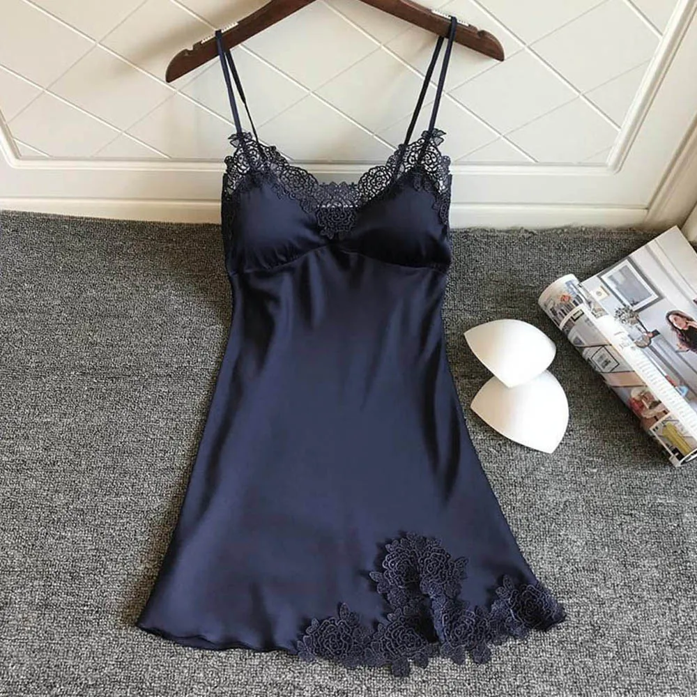 Ladies Sexy Lace Nightdress Sexy Slip Dress Sexy Solid Color Sexy Dress Sexy V-Neck Pajamas Mat Lace Underwear Nightgown