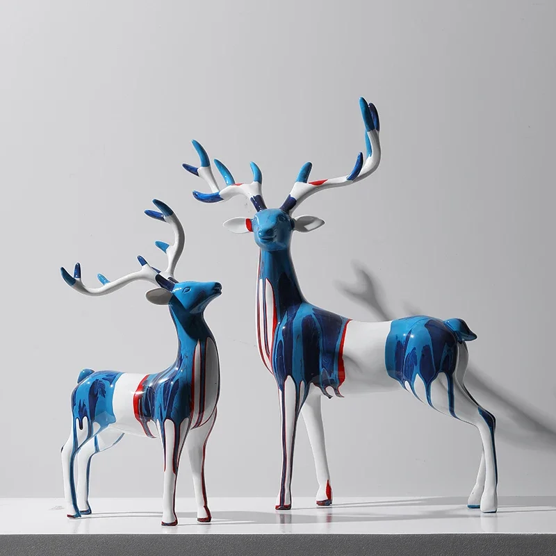 Minimally modern splashed color art deer statue crafts entrance hall living room wine cabinet TV cabinet desktop home decoration