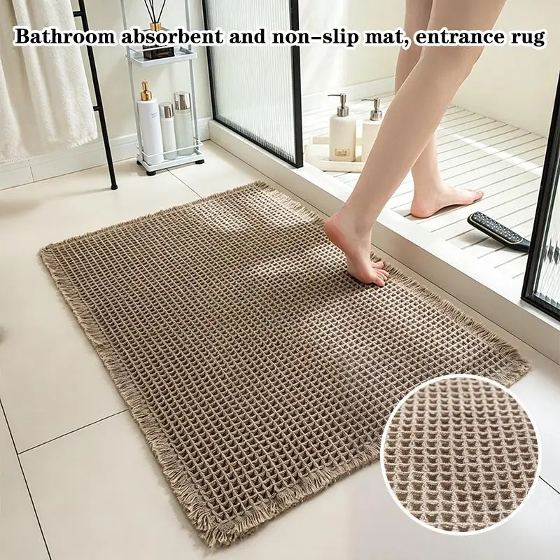 Bathroom Mat Waffle Toilet Entrance Non-slip Bedroom Doormat Household Absorbent Carpet Home Decor Accessories Gift