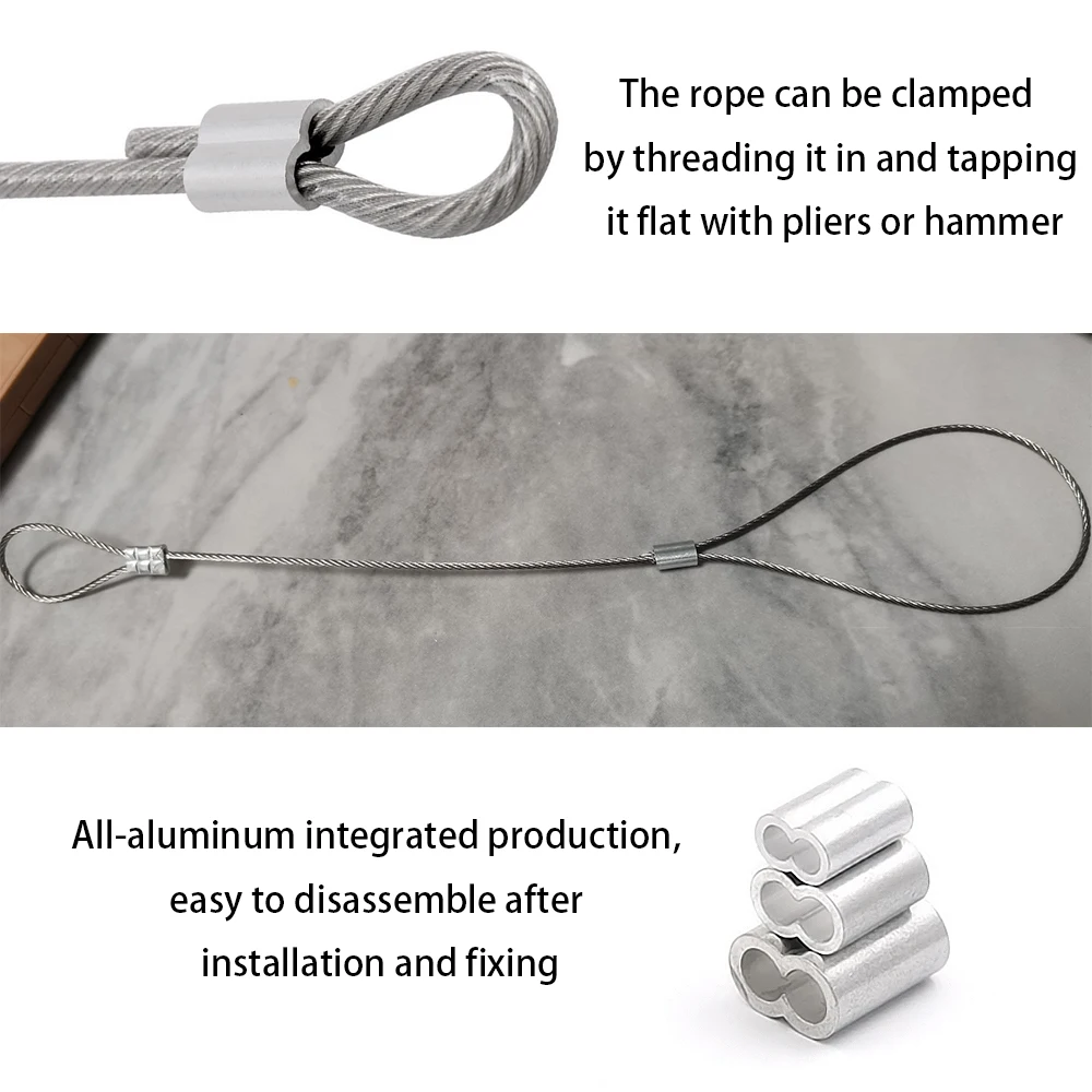 20-100 Double Hole Cable Crimp Ring 8-Shape Aluminum Sleeve Clamps For 1/1.2/1.5/2/3/4/5/6mm Steel Wire Rope Fixed Accessories