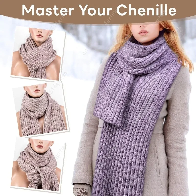 وشاح للنساء للشتاء - وشاح مكتنز كبير الحجم من الشنيل، أوشحة طويلة ناعمة للطقس البارد، هدايا للنساء #4
