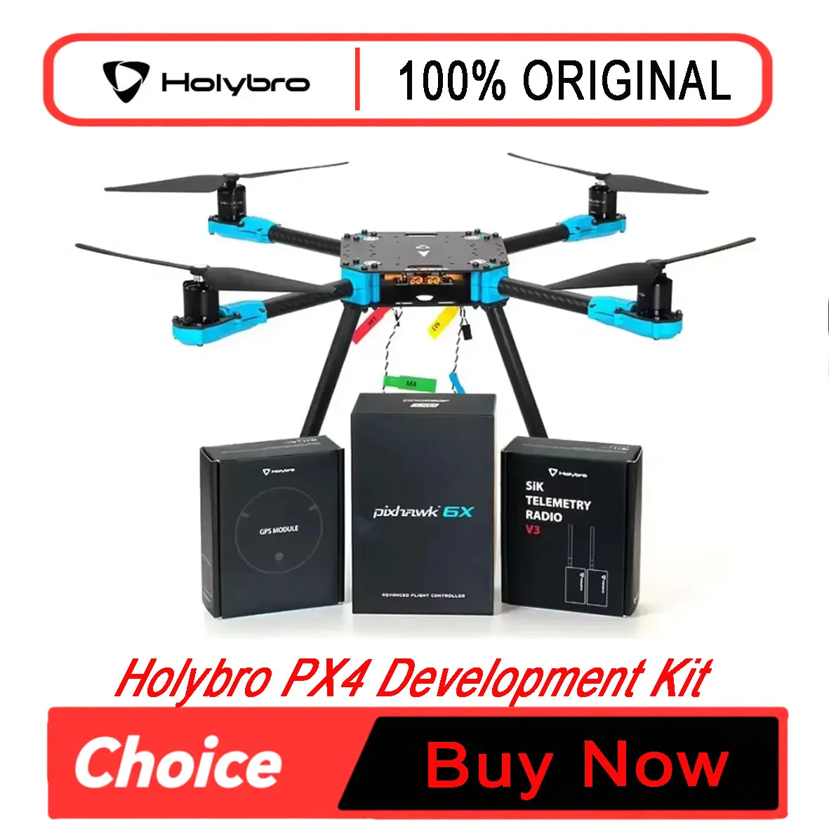 HolyBro PX4 X500 V2 ARF Development Kit - Pixhawk 6C/6X FC, M10 GPS & 433/915MHz Telemetry Radio for Drone DIY