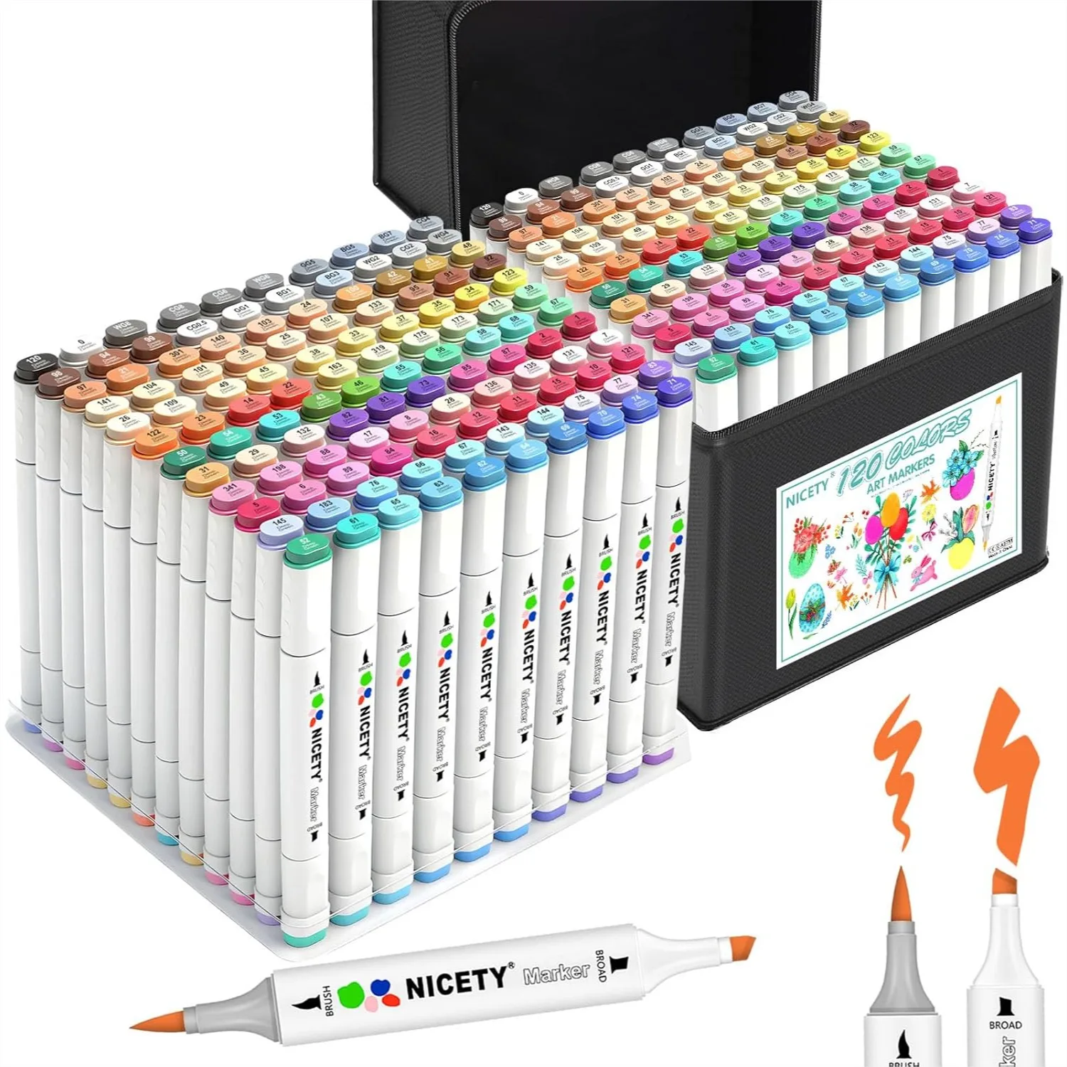 

120 Colors Alcohol Markers Dual Tip Brush & Chisel For Sketching Drawing Coloring Illustration Artists Adults Beginners