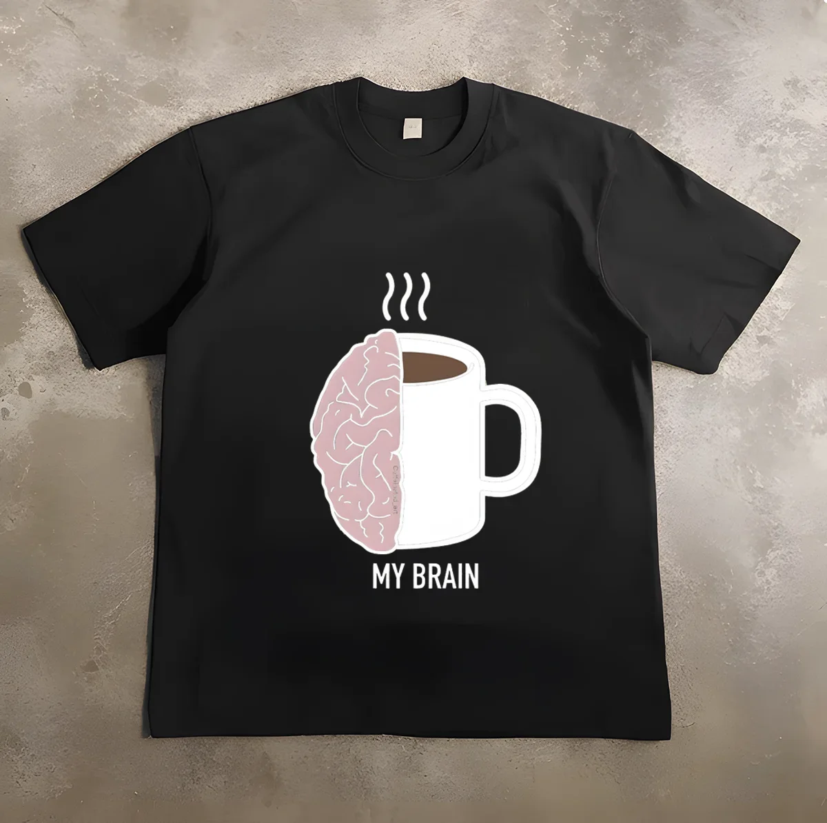 Korean and Japanese fashion street oversized coffee brain pattern printed t-shirt  and wo short sleeved top t-shirt