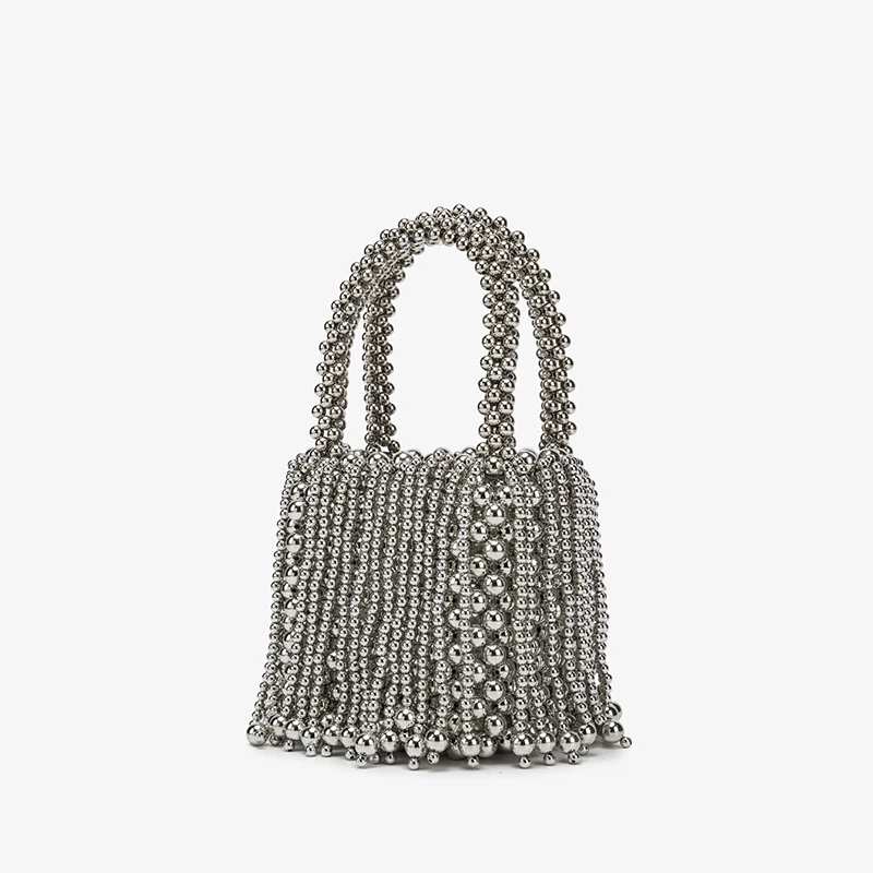 Korean Beaded Tote Bag For Women 2026 New Handmade Acrylic Bead Woven Fringe Handbags Summer Casual Beach Shoulder Bags - view 6