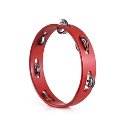 6/8/10 inchTambourine Pleasant Jingle Sound Single Row Wooden Tambourine Hand Cranked Bell Percussion Instruments Party Supplies