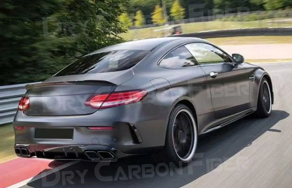 

For Mercedes-Benz C Class W205 C205 C43 C63 AMG 2015-2020 Rear Bumper Diffuser Lip With OO-OO Exhaust Tips Rear Bumper Guard