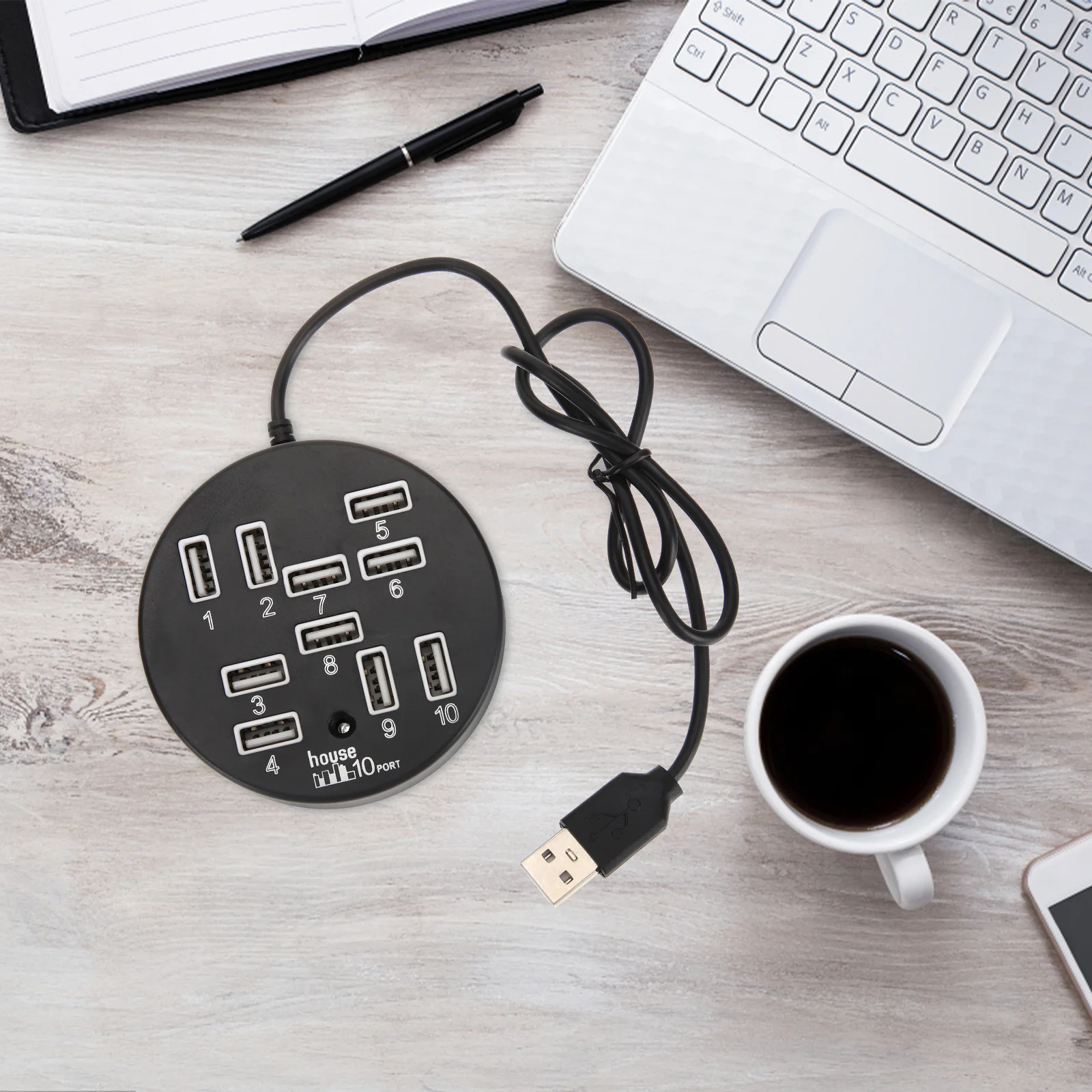 

USB Hub 10 Ports Classic Design Low Power Consumption Hot Swap Support USB Expander Extension for Laptop Desktop Computer