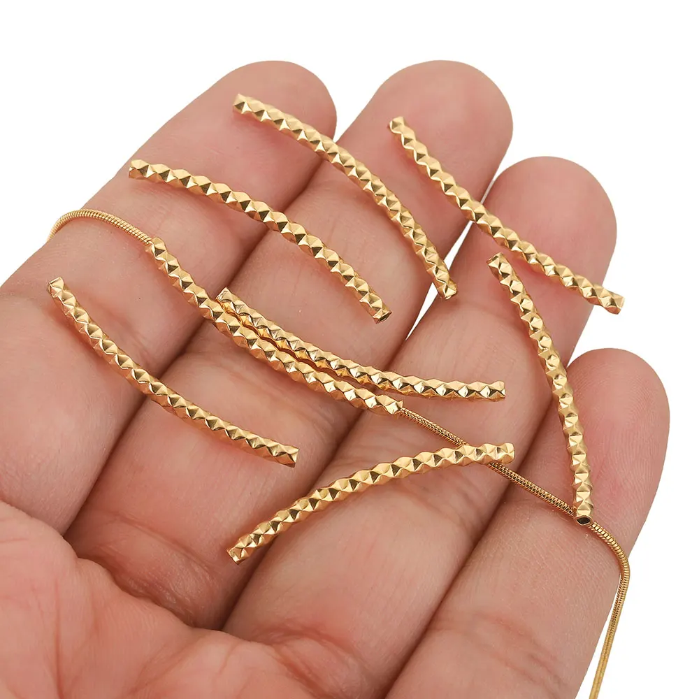 20pcs Stainless Steel Tubes Jewelry Gold Long Curved Tube Beads for Needlework Bracelet DIY Jewelry Bead String Necklace Finding