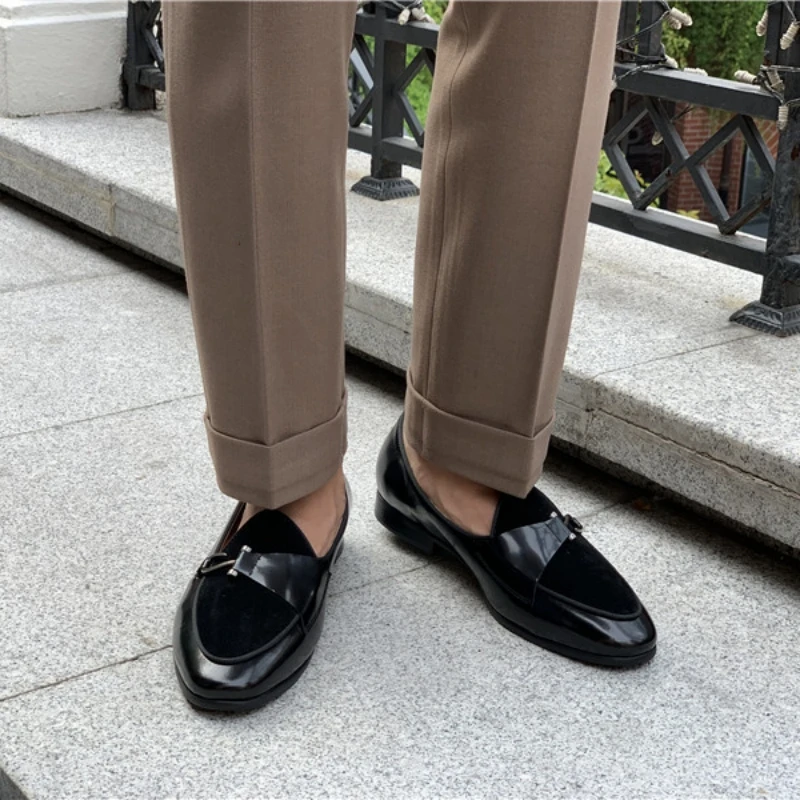 New Genuine Leather Men Loafers Shoes Metal Buckle Breathable Slip-On Men Dress Shoes Business  Men Shoes