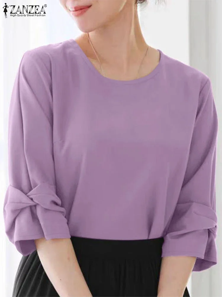 

ZANZEA Women Blouse 2025 Summer Office Lady Tops Korean Fahion Solid Vintage Half Sleeve Tops Casual Loose Solid Color Blusas