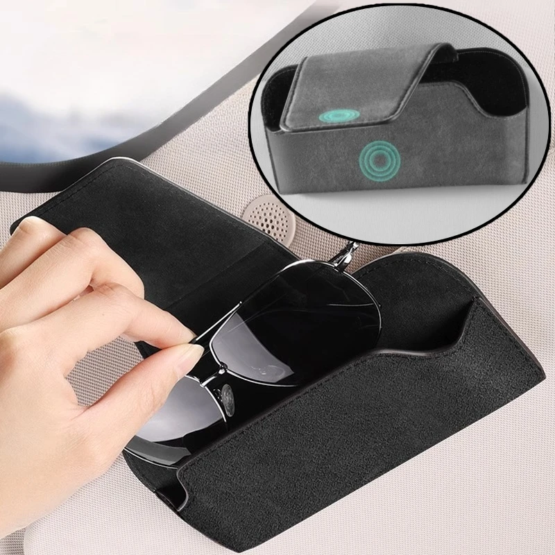 Leather Visor Sunglasses Case Universal Sunglasses Holder for Car Sun Visor Auto Eyeglasses Organizer Box with Magnetic Closure