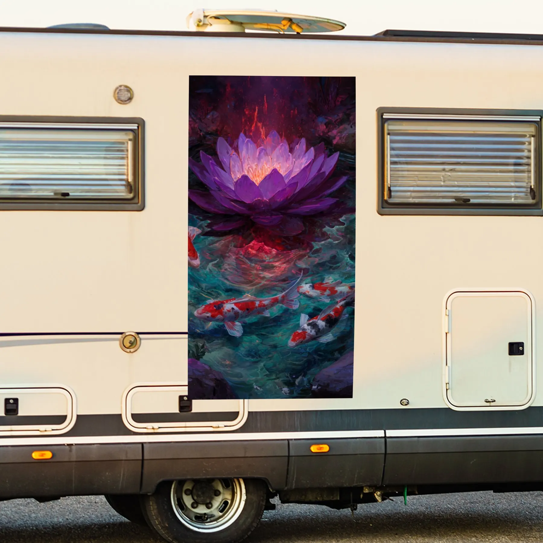 

Mysterious Purple Lotus with Koi Fish Car Sticker,Waterproof Vinyl Decal for RV Side, Self - Adhesive Stickers to Decorate & Pro