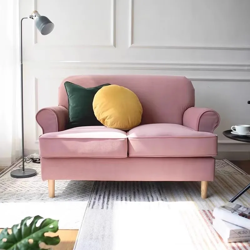 

Ins розовый бархатный тканевый диван, съемный и моющийся, для фотостудии с высокой спинкой, небольшой двуспальный диван, балкон, гостиная, диван для отдыха