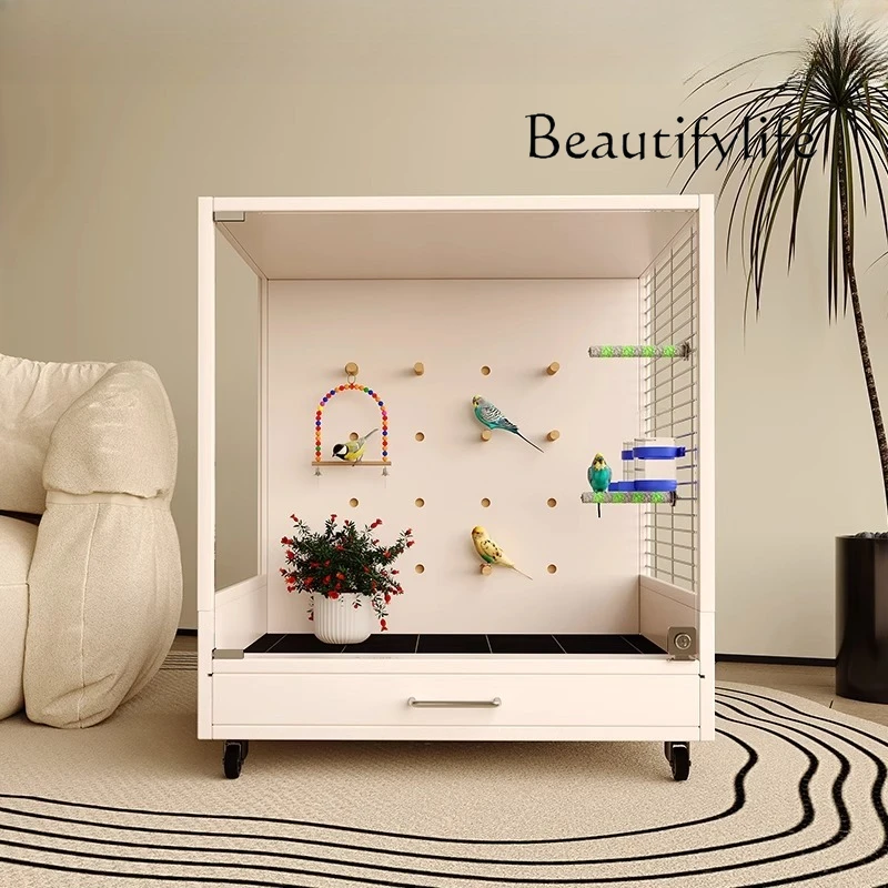 

Panoramic transparent parrot cage solid wood bird cage monk small sun Xuanfeng peony special tiger skin household large space